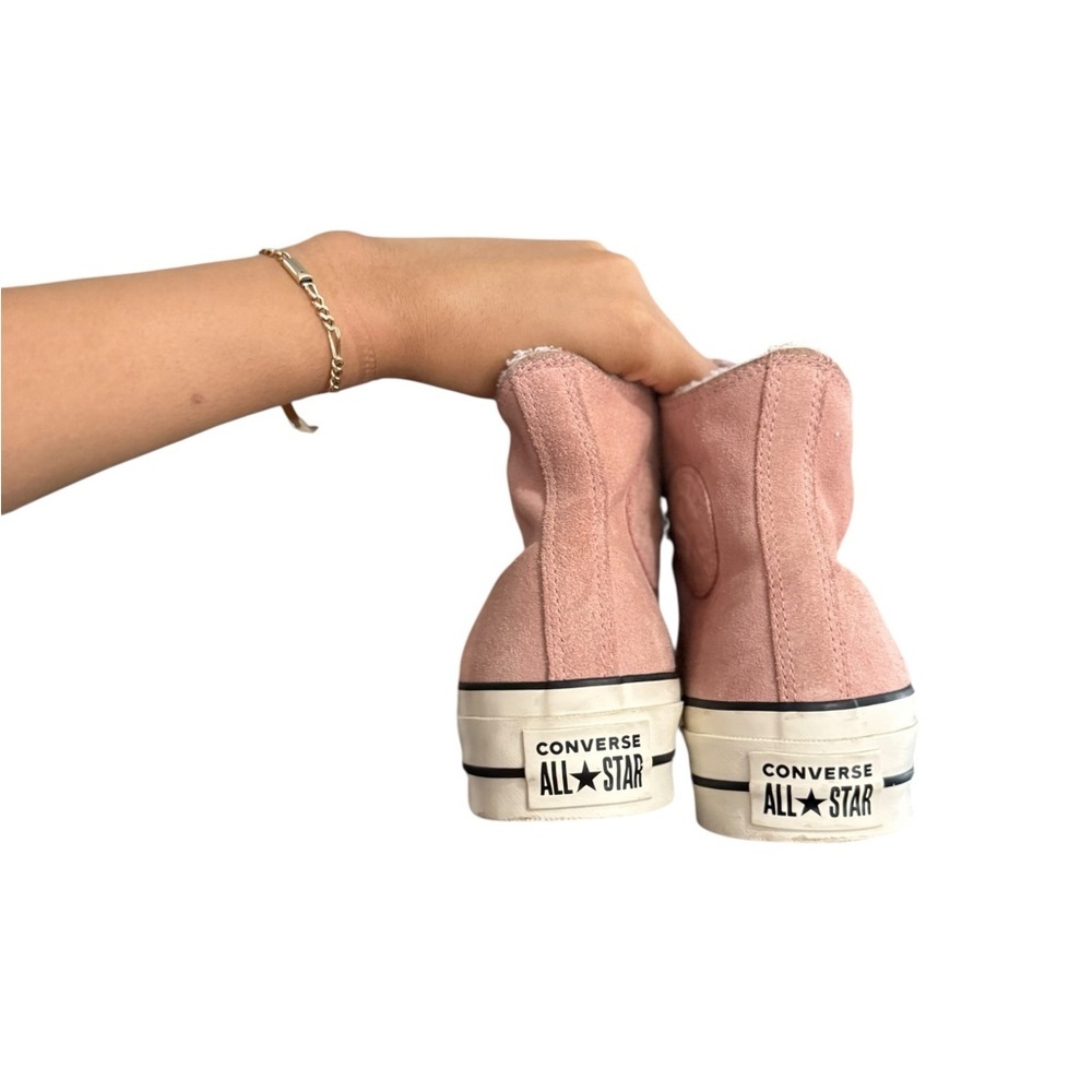 CONVERSE All-Star Platform Suede Leather Sherpa Pink High-Top Sneakers - Picture 5 of 14